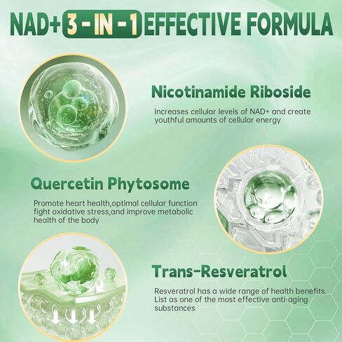 مكمل NAD ريسفيراترول بالإضافة إلى قوة إضافية، نيكوتيناميد ريبوسيد NR 900 ملغ للنساء والرجال، مكمل NAD بديل NMN - تركيبة ليبوسومية للطاقة ومكافحة الشيخوخة in Saudi Arabia