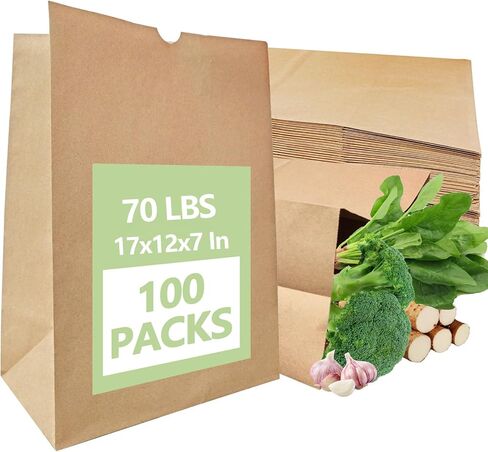 100 حزمة من أكياس ورق الكرافت الورقية، حقيبة بنية كبيرة للخدمة الشاقة بوزن 70 رطلاً، أكياس مقاس 12 × 7 × 17 بوصة للتخزين، والإخراج، والتسوق، والأكياس in Kuwait