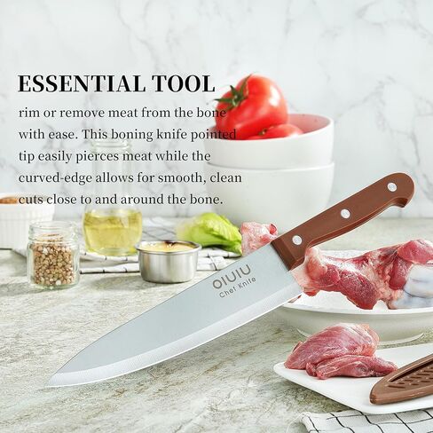 سكين الشيف OLULU مقاس 8 بوصة، سكين مطبخ حاد مع غمد سكين واقٍ، سكين تقطيع حاد مع مقبض مريح، ستانلس ستيل ألماني، آمن للاستخدام في غسالة الأطباق (اللون البني) in Kuwait