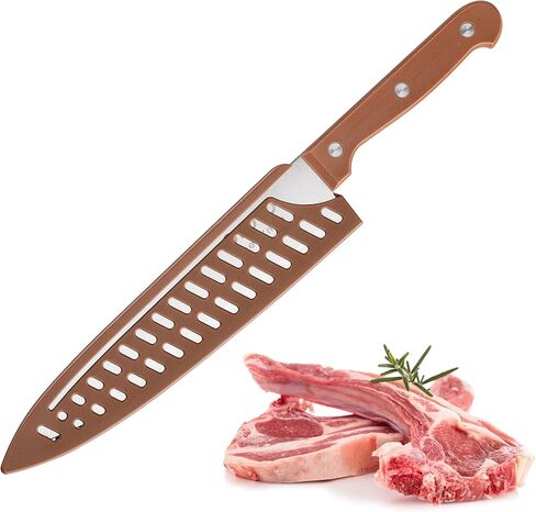 سكين الشيف OLULU مقاس 8 بوصة، سكين مطبخ حاد مع غمد سكين واقٍ، سكين تقطيع حاد مع مقبض مريح، ستانلس ستيل ألماني، آمن للاستخدام في غسالة الأطباق (اللون البني) in Kuwait