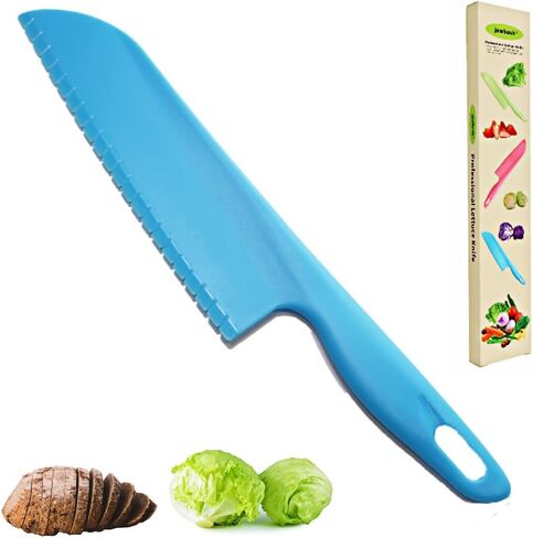 سكين خس احترافي من جوبوش، قطاعة سلطة مسننة 27.94 سم للخضار والفواكه والخبز والكعك والسلطة وسكين المطبخ البلاستيكي من النايلون للطهي والتقطيع لمنع تحول اللون البني والأخضر in Kuwait