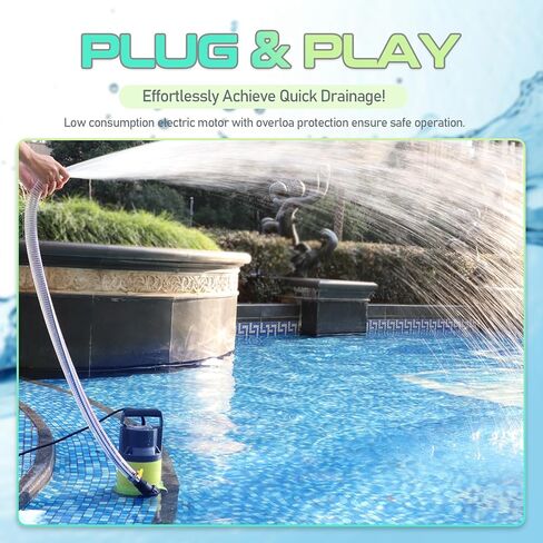 مضخة مستنقع 1 حصان مضخة تصريف مياه غاطسة 4500 جيجا في الساعة، مضخات كهربائية محمولة لنقل المياه لحمام السباحة، الطابق السفلي، الحديقة، المنتجعات الصحية، أحواض المياه الساخنة، ساحة الفيضانات، أصفر in Kuwait