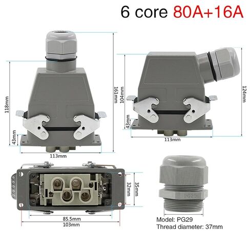 Rectangular Heavy Duty Connector HDC-HD-4/2 6 Core Pins Waterproof Industrial Tool Socket 80A+16A 500V(Top line) in Saudi Arabia