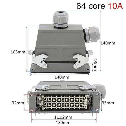 Heavy Duty Connector Rectangular 64 core Cold air hdc-hd-064 Waterproof Double Outlet Hole 10A in Saudi Arabia
