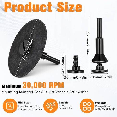 50 Pack 3 Inch Die Grinder Cut-Off Wheel and 1 Pack 3/8 in Arbor Hole 1/4in Stem Mounting Mandrel Holder Accessories for Angle Grinder, 3" Metal Cutting Discs, Mini Metal Cutting Wheels Cutter Discs in Saudi Arabia