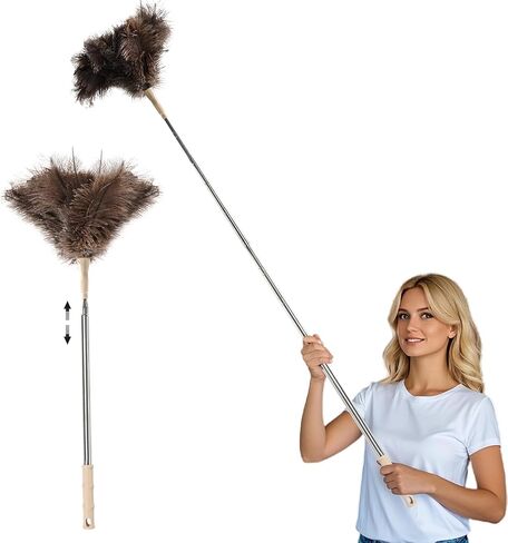 THARAHT Extendable Ostrich Feather Duster up to 27-94 inches Fluffy Feathers Long Handle Reusable for Cleaning Ceiling Fan Pendant lamp High Ceiling Blinds Furniture Feather Duster in Saudi Arabia