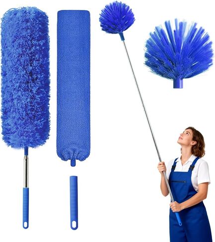 منفضة نسيج العنكبوت مع عمود تمديد، مجموعة منفضة تنظيف قابلة للغسل مع 3 رؤوس منفضة، منفضة نسيج العنكبوت، فرشاة زاوية، منظف غبار الفجوة، عمود تلسكوبي لمروحة السقف، منفضة طويلة للأسقف العالية in Kuwait