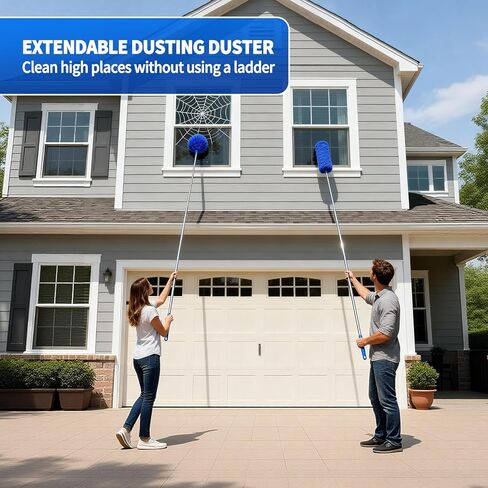 منفضة نسيج العنكبوت مع عمود تمديد، مجموعة منفضة تنظيف قابلة للغسل مع 3 رؤوس منفضة، منفضة نسيج العنكبوت، فرشاة زاوية، منظف غبار الفجوة، عمود تلسكوبي لمروحة السقف، منفضة طويلة للأسقف العالية in Kuwait