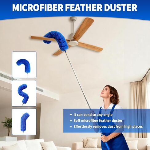 منفضة نسيج العنكبوت مع عمود تمديد، مجموعة منفضة تنظيف قابلة للغسل مع 3 رؤوس منفضة، منفضة نسيج العنكبوت، فرشاة زاوية، منظف غبار الفجوة، عمود تلسكوبي لمروحة السقف، منفضة طويلة للأسقف العالية in Kuwait