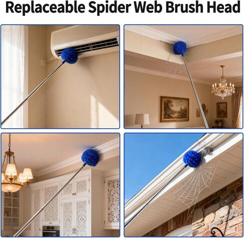 منفضة نسيج العنكبوت مع عمود تمديد، مجموعة منفضة تنظيف قابلة للغسل مع 3 رؤوس منفضة، منفضة نسيج العنكبوت، فرشاة زاوية، منظف غبار الفجوة، عمود تلسكوبي لمروحة السقف، منفضة طويلة للأسقف العالية in Kuwait