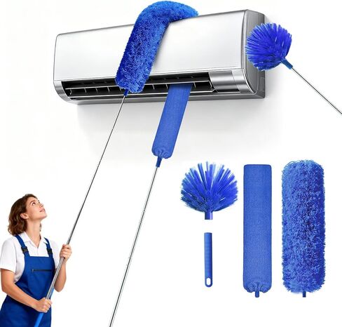 منفضة نسيج العنكبوت مع عمود تمديد، مجموعة منفضة تنظيف قابلة للغسل مع 3 رؤوس منفضة، منفضة نسيج العنكبوت، فرشاة زاوية، منظف غبار الفجوة، عمود تلسكوبي لمروحة السقف، منفضة طويلة للأسقف العالية in Kuwait