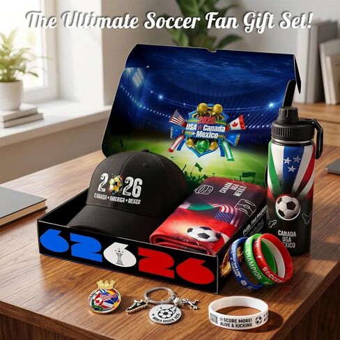 هدايا كرة القدم من إكسون للرجال والنساء والمراهقين، مجموعة هدايا إكسسوارات كرة القدم مع زجاجة مياه، منشفة رياضية، سلسلة مفاتيح، دبوس تذكاري وسوار معصم من السيليكون، سلة مروحة ليوم اللعبة in Kuwait