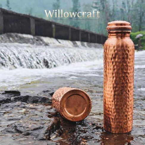 Copper Water Bottle (34oz/1000ml) 100% Pure Handmade Hammered Ayurvedic Pure Copper Vessel for Drinking Heavy Duty & Leak-proof in Saudi Arabia
