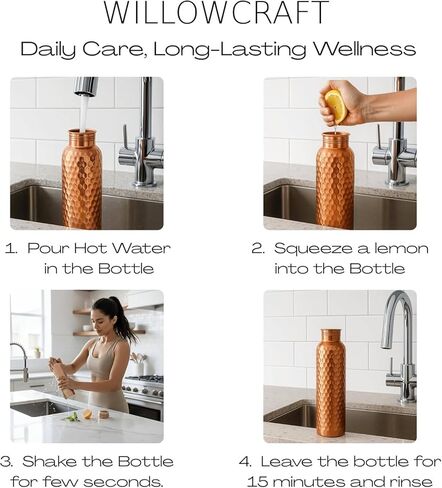 Copper Water Bottle (34oz/1000ml) 100% Pure Handmade Hammered Ayurvedic Pure Copper Vessel for Drinking Heavy Duty & Leak-proof in Saudi Arabia