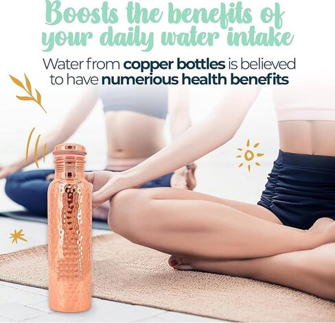 Copper Water Bottle (34oz/1000ml) 100% Pure Handmade Hammered Ayurvedic Pure Copper Vessel for Drinking Heavy Duty & Leak-proof in Saudi Arabia
