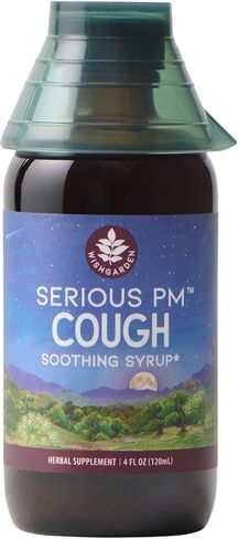 WishGarden Herbs Serious Cough PM Soothing Syrup - Natural Herbal Nighttime Cough Suppressant for Adults with Mullein Leaf Calms Cough Reflex, Normalizes Mucus Production, Supports Restful Sleep, 4oz in Kuwait