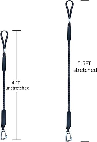 بنجي دوك لاينز 4FT 2-Pack مع مشابك غير قابلة للصدأ - حبال رسو بحرية للقوارب والزلاجات النفاثة والطوافات - ممتصة للصدمات (أسود) in Saudi Arabia