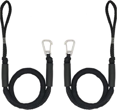 بنجي دوك لاينز 4FT 2-Pack مع مشابك غير قابلة للصدأ - حبال رسو بحرية للقوارب والزلاجات النفاثة والطوافات - ممتصة للصدمات (أسود) in Saudi Arabia