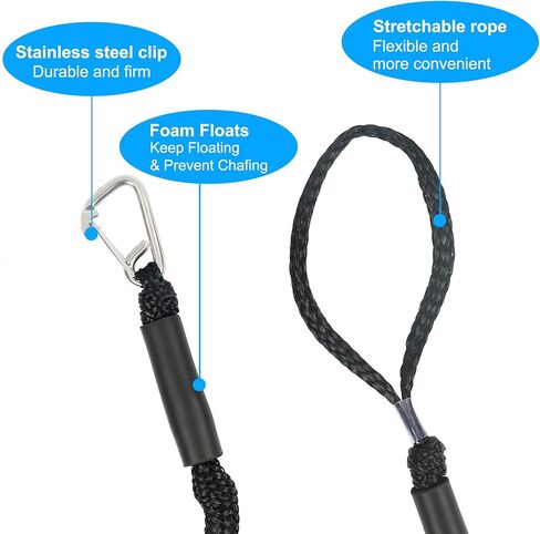 بنجي دوك لاينز 4FT 2-Pack مع مشابك غير قابلة للصدأ - حبال رسو بحرية للقوارب والزلاجات النفاثة والطوافات - ممتصة للصدمات (أسود) in Saudi Arabia