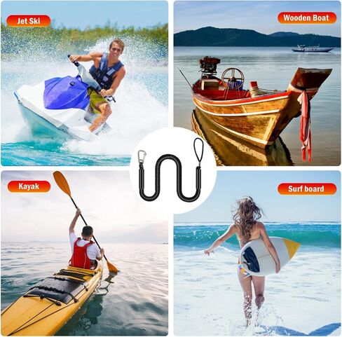 بنجي دوك لاينز 4FT 2-Pack مع مشابك غير قابلة للصدأ - حبال رسو بحرية للقوارب والزلاجات النفاثة والطوافات - ممتصة للصدمات (أسود) in Saudi Arabia
