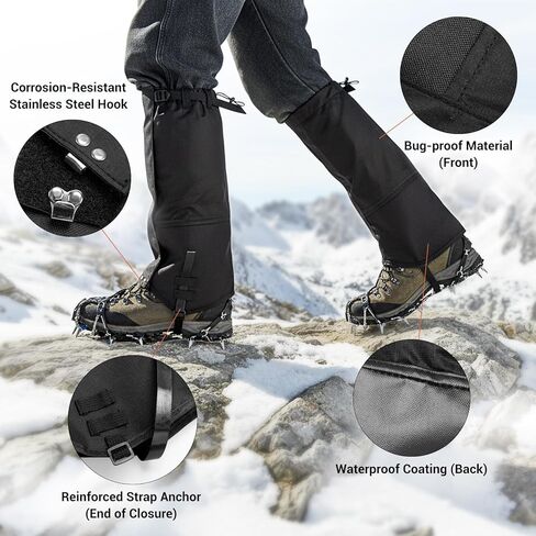 FUNANASUN Pro Leg Gaiters معززة بالمتانة العسكرية بنسبة 100% مقاومة للماء وقابلة للتعديل لجميع التضاريس واقيات الساق للمشي لمسافات طويلة والصيد والمشي بالأحذية الثلجية والعمل في الهواء الطلق للرجال والنساء in Kuwait