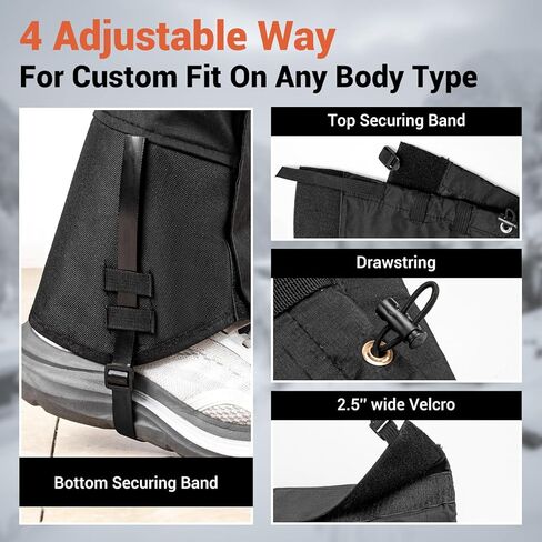 FUNANASUN Pro Leg Gaiters معززة بالمتانة العسكرية بنسبة 100% مقاومة للماء وقابلة للتعديل لجميع التضاريس واقيات الساق للمشي لمسافات طويلة والصيد والمشي بالأحذية الثلجية والعمل في الهواء الطلق للرجال والنساء in Kuwait
