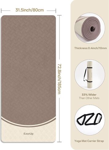 EaseUp Extra Thick Yoga Mat -2/5 inch (10MM), 72.8x31.5" Extra Long-Wide, Professional TPE Non-slip yoga mats for Yoga,Exercise, Workout,Pilates and Fitness, with strap in Saudi Arabia