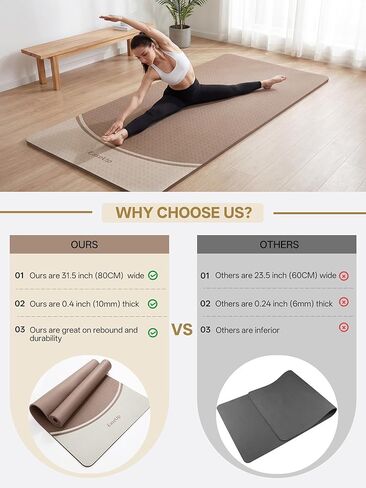 EaseUp Extra Thick Yoga Mat -2/5 inch (10MM), 72.8x31.5" Extra Long-Wide, Professional TPE Non-slip yoga mats for Yoga,Exercise, Workout,Pilates and Fitness, with strap in Saudi Arabia