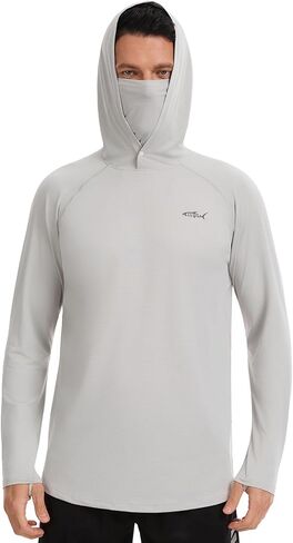 قمصان رجالية بغطاء رأس للحماية من أشعة الشمس بعامل حماية من أشعة الشمس 50+ خفيفة الوزن وسريعة الجفاف وأكمام طويلة وواقي من الطفح الجلدي مع قناع in Kuwait