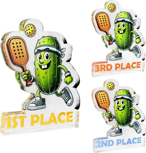 ترقية 3 قطع Pickleball Trophy مضحكة، ميداليات Pickleball الأولى والثانية والثالثة، جائزة بطولة كرة المخلل الأكريليك لمسابقات Pickle Baller in Kuwait