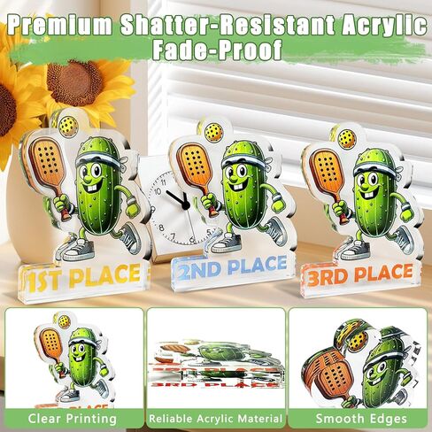 ترقية 3 قطع Pickleball Trophy مضحكة، ميداليات Pickleball الأولى والثانية والثالثة، جائزة بطولة كرة المخلل الأكريليك لمسابقات Pickle Baller in Kuwait