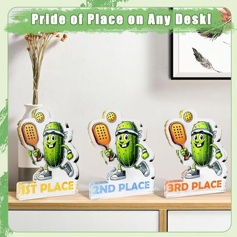ترقية 3 قطع Pickleball Trophy مضحكة، ميداليات Pickleball الأولى والثانية والثالثة، جائزة بطولة كرة المخلل الأكريليك لمسابقات Pickle Baller in Kuwait