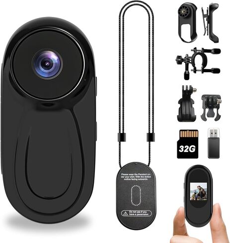 كاميرا DJDAI Mini Body Camera 1080P HD Thumb POV يمكن ارتداؤها كاميرا الجسم كاميرا تسجيل فيديو بدون استخدام اليد كاميرا فيديو صغيرة مع مشبك مغناطيسي للسفر وركوب الدراجات ومشي الحيوانات الأليفة مدونة فيديو in Kuwait