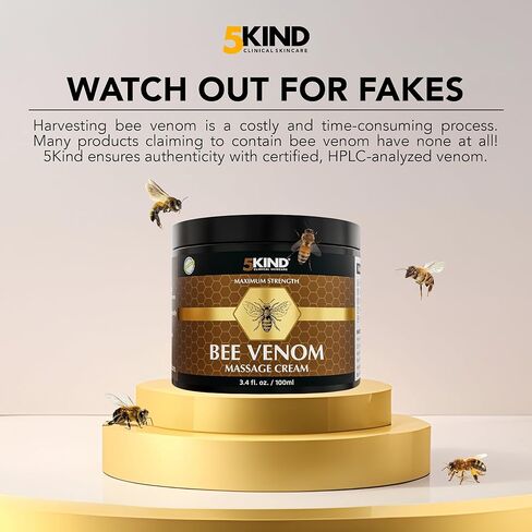 كريم سم النحل ذو القوة القصوى من 5kind - تدليك المفاصل والعضلات بشكل طبيعي، أسفل الظهر، الركبة، الرقبة، الكتف، الورك والقدمين - كريم سم النحل الفاخر من مصدر مسؤول، 3.4 أونصة سائلة in Kuwait