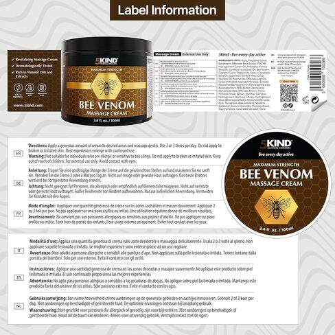 كريم سم النحل ذو القوة القصوى من 5kind - تدليك المفاصل والعضلات بشكل طبيعي، أسفل الظهر، الركبة، الرقبة، الكتف، الورك والقدمين - كريم سم النحل الفاخر من مصدر مسؤول، 3.4 أونصة سائلة in Kuwait