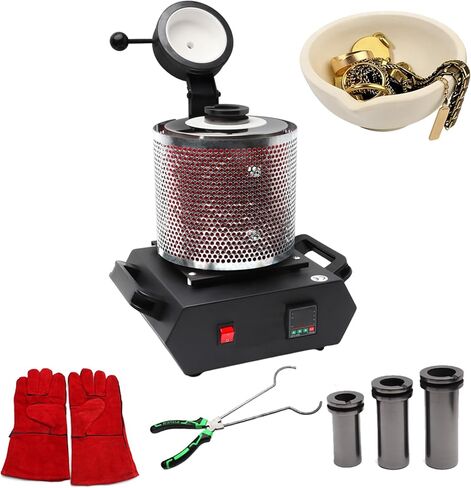 Smelting Furnace with Mesh Guard, 1500W Digital Gold Melting Kit with Graphite Crucible & Crucible Tongs, 2102℉ Electric Furnace for Melt Scrap, Silver, Gold, Copper, Aluminum (Red 1KG) in Kuwait