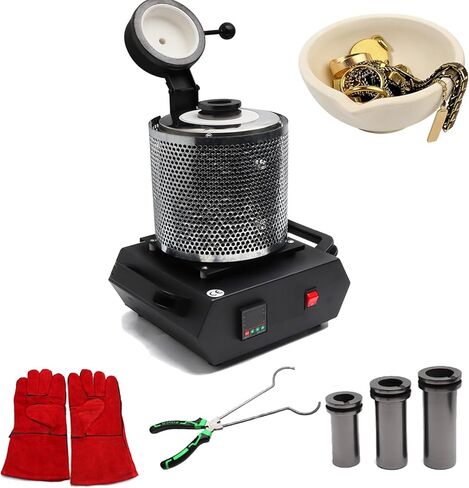 Smelting Furnace with Mesh Guard, 1500W Digital Gold Melting Kit with Graphite Crucible & Crucible Tongs, 2102℉ Electric Furnace for Melt Scrap, Silver, Gold, Copper, Aluminum (Red 1KG) in Saudi Arabia