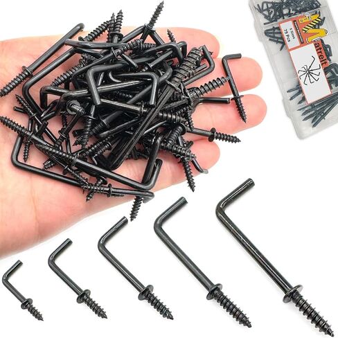 80 Pcs 5 Sizes Spiral in Square Bend Hooks L Hook Bracket Kit Zinc-Plated Carbon Steel 7-Shaped Hook with Self Tapping Screw Head- Hanging Kit for Lights/Planters/Mug,ETS. in Kuwait