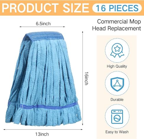 Lallisa 16 Pcs Bulk Commercial Mop Head Replacement 18 oz Tube Microfiber Mop Heads for Floor Cleaning Industrial Mop Heads Blue Looped End Wet Mop Head Refill for Home Commercial Industrial Use in Kuwait