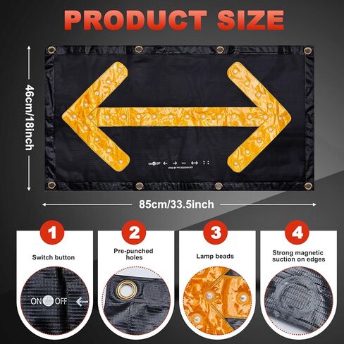 Hahafelt LED Magnetic Traffic Arrow Sign 18 x 33 Inch Flashing Arrow Banner 5 Modes Directional Traffic Guide Signal Light Warning Sign for Construction EMS Rescue Highway Safety Law Enforcement in Saudi Arabia