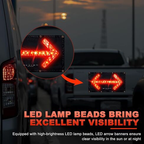 Hahafelt LED Magnetic Traffic Arrow Sign 18 x 33 Inch Flashing Arrow Banner 5 Modes Directional Traffic Guide Signal Light Warning Sign for Construction EMS Rescue Highway Safety Law Enforcement in Saudi Arabia