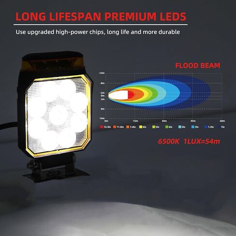 [1 Pack] Fuguang LED Amber Beacon Strobe Light with Work Lights, Flashing Warning Light with Tractor Lights for Forklift Golf Cart Truck 10-90V (Strobe Lights & Work Lights,Two-in-one) in Kuwait