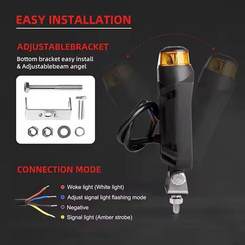 [1 Pack] Fuguang LED Amber Beacon Strobe Light with Work Lights, Flashing Warning Light with Tractor Lights for Forklift Golf Cart Truck 10-90V (Strobe Lights & Work Lights,Two-in-one) in Kuwait