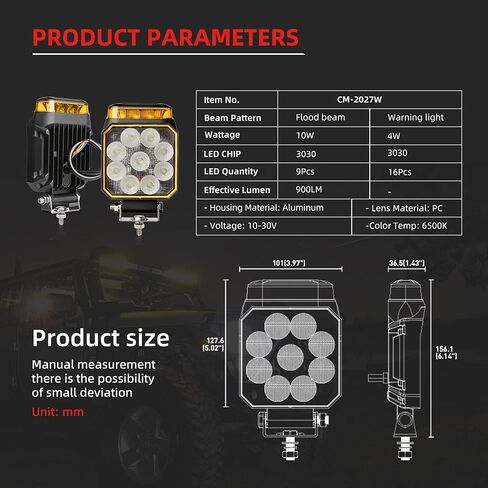 [1 Pack] Fuguang LED Amber Beacon Strobe Light with Work Lights, Flashing Warning Light with Tractor Lights for Forklift Golf Cart Truck 10-90V (Strobe Lights & Work Lights,Two-in-one) in Kuwait