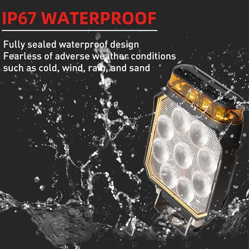 [1 Pack] Fuguang LED Amber Beacon Strobe Light with Work Lights, Flashing Warning Light with Tractor Lights for Forklift Golf Cart Truck 10-90V (Strobe Lights & Work Lights,Two-in-one) in Kuwait