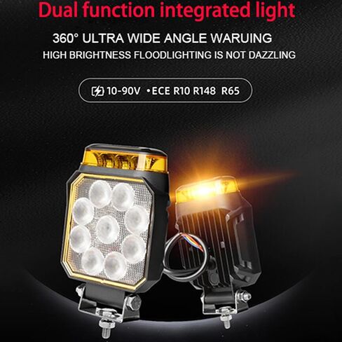 [1 Pack] Fuguang LED Amber Beacon Strobe Light with Work Lights, Flashing Warning Light with Tractor Lights for Forklift Golf Cart Truck 10-90V (Strobe Lights & Work Lights,Two-in-one) in Kuwait