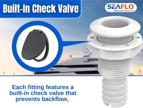 SEAFLO Thru Hulls Fitting Thru-Hulls Fitting Thru-Hulls مع صمام فحص، 5/8 بوصة، 3/4 بوصة، 1 بوصة، 1-1/8 بوصة، 1-1/4 بوصة، 1-1/2 بوصة، أو 2 بوصة، أبيض/أسود، بولي بروبيلين/نايلون، ضمان لمدة 4 سنوات، (اختر اللون والحجم وحجم العبوة) in Kuwait
