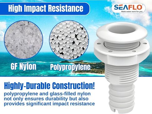 SEAFLO Thru Hulls Fitting Thru-Hulls Fitting Thru-Hulls مع صمام فحص، 5/8 بوصة، 3/4 بوصة، 1 بوصة، 1-1/8 بوصة، 1-1/4 بوصة، 1-1/2 بوصة، أو 2 بوصة، أبيض/أسود، بولي بروبيلين/نايلون، ضمان لمدة 4 سنوات، (اختر اللون والحجم وحجم العبوة) in Kuwait