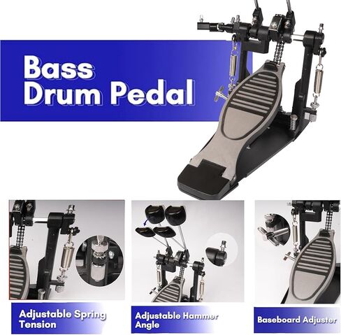 دواسة طبلة مزدوجة الجهير، دواسة مزدوجة الجهير مع حقيبتها ورأس خافق قابل للتعديل، دواسة قدم مزدوجة السلسلة مع مفتاح طبل لمجموعة الطبول والطبول الإلكترونية in Kuwait
