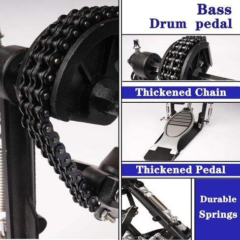 دواسة طبلة مزدوجة الجهير، دواسة مزدوجة الجهير مع حقيبتها ورأس خافق قابل للتعديل، دواسة قدم مزدوجة السلسلة مع مفتاح طبل لمجموعة الطبول والطبول الإلكترونية in Kuwait